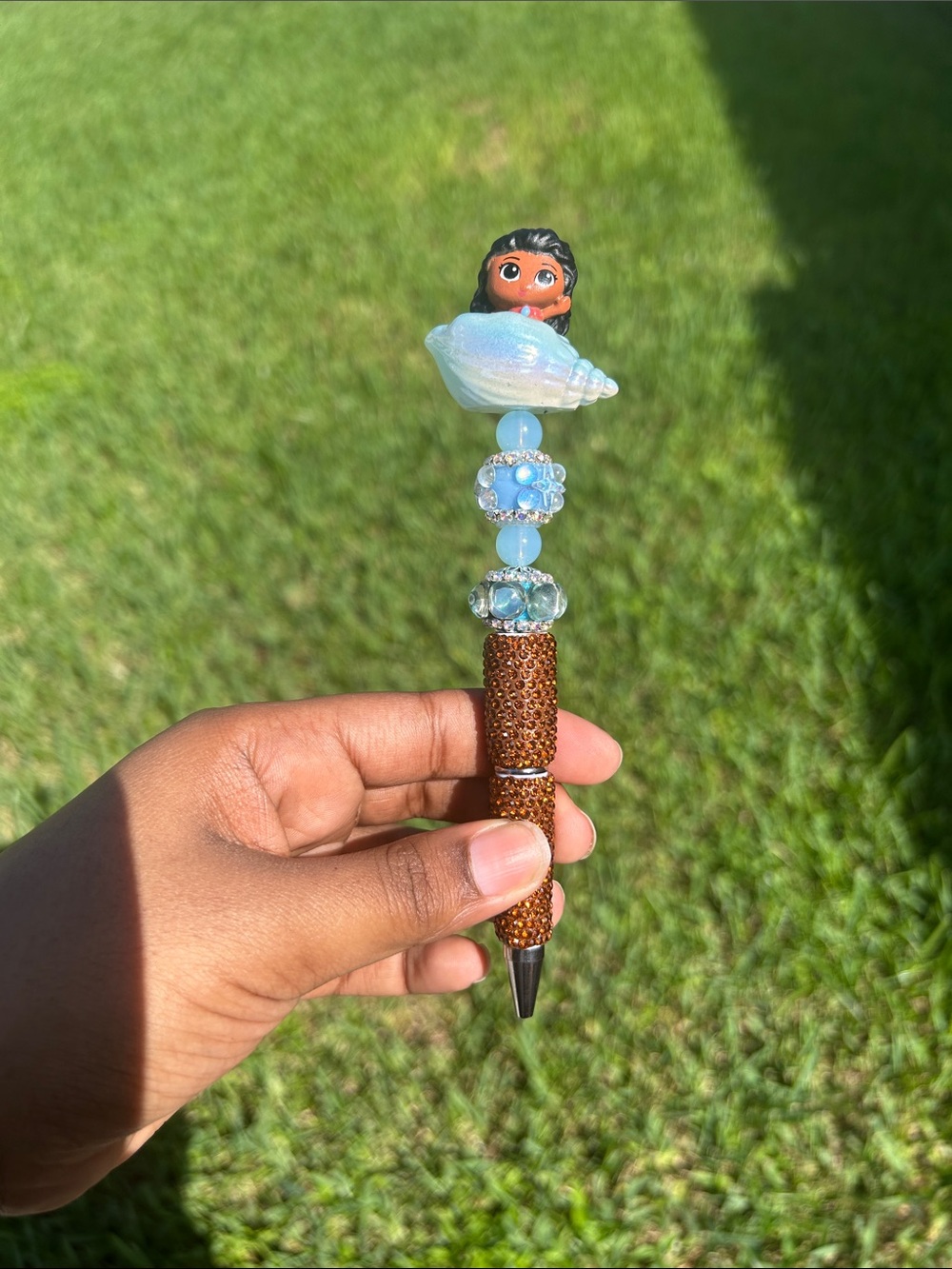 Handmade Island Princess Seashell Beaded Pen | Custom Ocean Sparkle Pen